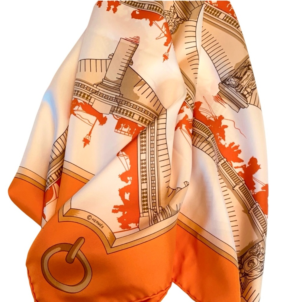 Hermes Architectural Design Scarf in Orange and Cream